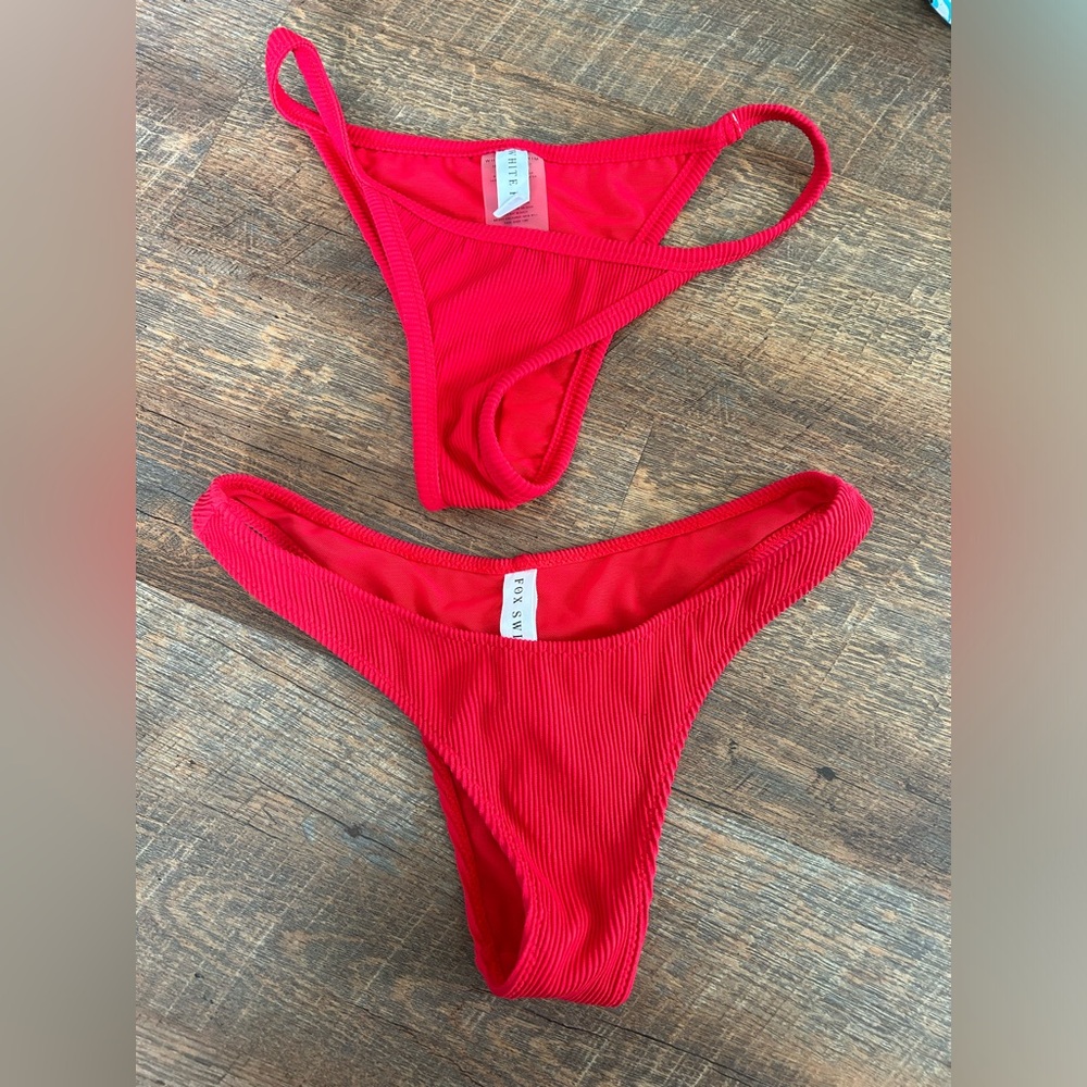 White Fox Red Ribbed Bikini Bottoms